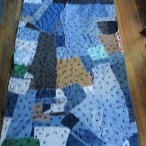 Handmade Vintage PATCHWORK DENIM JEAN QUILT Blanket Throw Bedspread BLUE 90X56